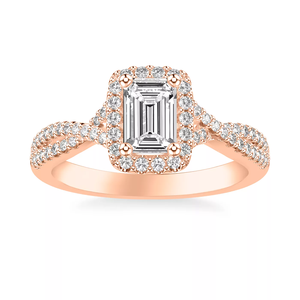 Anillo de compromiso de oro blanco de 14K con diamantes de laboratorio de corte esmeralda y doble halo, con diseño de vástago dividido y pavé completo de diamantes, para mujer. - Product Image 4