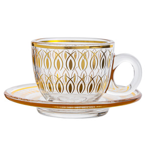 Transparent Gold Painted Glass <b>Tea</b> <b>Cup</b> <b>Set</b> With Saucers For Afternoon <b>Tea</b> And Coffee Serving Adult Use - Product Image 4