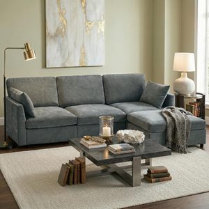 Canapé modulable en chenille pour salon, confortable, en forme <span class=keywords><strong>de</strong></span> L, convertible, <span class=keywords><strong>4</strong></span> places, canapé moderne avec ottoman mobile pour appartement - Product Image 6