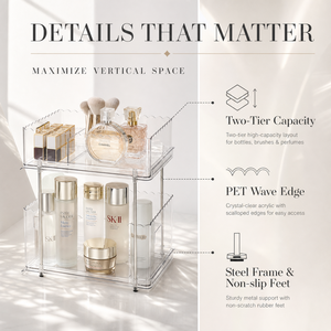 Organisateur de maquillage transparent à <span class=keywords><strong>2</strong></span> niveaux avec tiroir coulissant, étagère de rangement cosmétique en acier inoxydable pour la salle de bain - Product Image 2