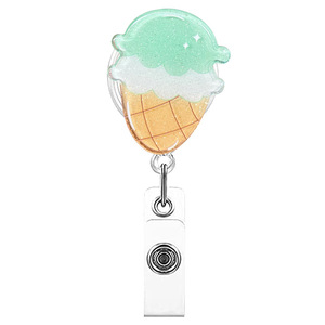 Divertido Portacredenciales Retráctil con Diseño de Oso de Helado de Dibujos Animados, Portacredenciales para Niños y Adultos con Clip de Cocodrilo - Product Image 2