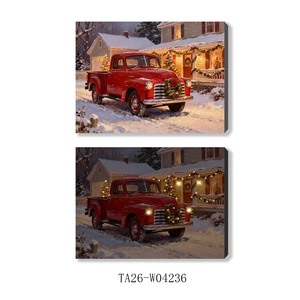 Decorazione da parete con camion rosso rustico incorniciato e rami di abete rosso, stampa artistica vintage natalizia per soggiorno - Product Image 4