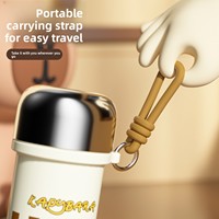 Gourde isotherme portable en acier inoxydable 316 pour enfants, motif capybara de dessin animé, avec paille double usage et isolation thermique de 6 à 12 heures, poignée intégrée