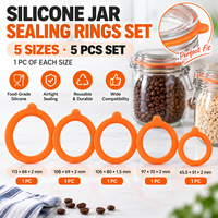 Lot de 5 joints d'étanchéité en silicone écologiques pour bocaux, formes personnalisées, qualité alimentaire, pour couvercles à pince de bocaux en verre