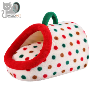 Neues Polka-Dot-Katzenbett Verdicktes Halbgeschlossenes Katzenbett mit Griff Sicheres Katzenschlafbett Katzenhaus & -hütte PP-Baumwollfüllung für Alle Jahreszeiten - Product Image 1