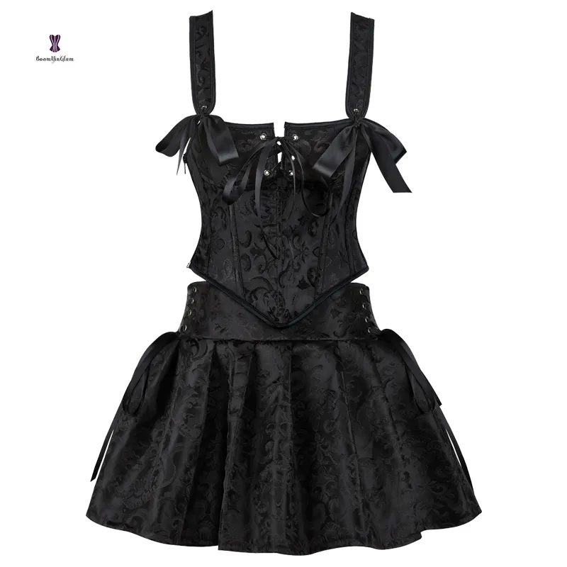 Novo Burlesque Costume Overbust Corset Dress das mulheres com saia destacável