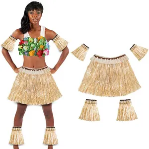 HIPIE Tropical Hula Vestido Roupas Havaianas Mulheres Dancer Grass Luau Saia Acessório Traje para Praia Festa Temática