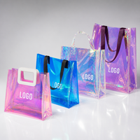 Tas Tote PVC Laser Holografik Warna-warni Pelangi Hologram Ajaib Desain Fashion Tas Tangan Dapat Digunakan Kembali Kapasitas Besar