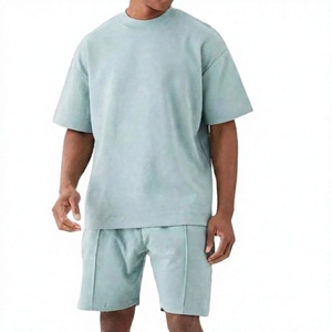 Conjunto de Camiseta Casual para Hombre Index Apparel, Cuello Redondo Azul Claro, Tejido de Algodón Transpirable, Conjunto de 2 Piezas para Verano, Camiseta y Pantalones Cortos - Product Image 1