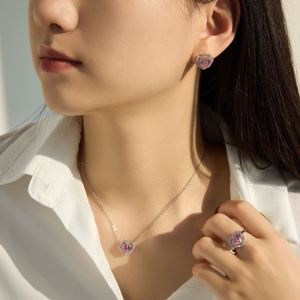Collier pendentif cœur rose en argent sterling 925 plaqué rhodium avec chaîne à maillons et zircone cubique 5A, bijoux fins et délicats Dylam - Product Image 5