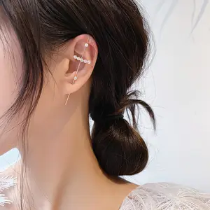 水晶时尚简约设计耳环几何包围风格电镀耳朵包裹履带式耳环挂钩