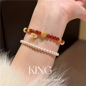 Bracelet en argent King Silver Jewelry avec perles de grenat rouge et perles d'eau douce en argent sterling 925 plaqué or, pour femme, à porter au quotidien - Product Image 4