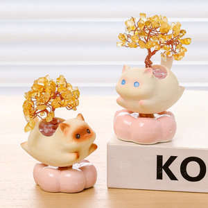 Árbol de la Fortuna de Resina con Gatos de Cristal, Adorno con Forma de Calabaza, Regalo de Oficina para Colegas, Alivio del Estrés, Artículo Decorativo Coleccionable - Product Image 4