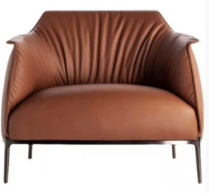 Luxuriöser Mid-Century Modern Akzentstuhl aus Rindsleder, Einzelner Freizeitsessel für Zuhause, Büro und Wohnzimmer, Bequemer Armsessel - Product Image 2