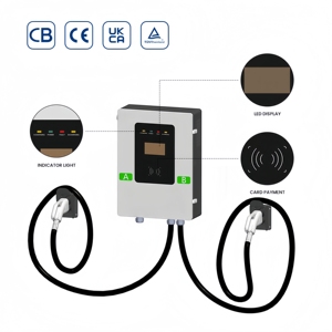 วอลล์บ็อกซ์ ดูอัล กัน สมาร์ท 40KW/60KW CCS1/CCS2/GBT ควบคุมผ่านแอพ/RFID รองรับแรงดันไฟฟ้าเข้า 380V สำหรับชาร์จรถยนต์ - Product Image 2