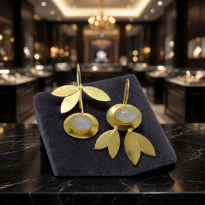 SOUMYA CREATIONS Boucles d'oreilles clous en laiton plaqué or 18 carats avec pierre d'agate, motif géométrique végétal, tendance pour femme, idéales pour les soirées - Product Image 3