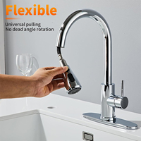 Robinet de cuisine monocommande 4 fonctions en acier inoxydable avec douchette extractible et bras pivotant pour évier
