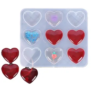 Sıcak satış DIY takı kolye döküm epoksi kalıpları 9 kavite aşk kalp parlak silikon reçine kolye kalıpları