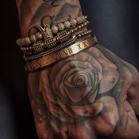 Juego de Pulseras de Lujo para Hombre, Estilo Hip Hop, 4 Piezas, Acero Inoxidable, Números Romanos, Micro Pavé, Corona, Cuentas, Regalo para Hombre