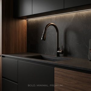 Robinet de cuisine noir mat extractible, monocommande, monotrou, pivotant à 360°, à bec haut, mélangeur de cuisine professionnel, double jet, sans plomb - Product Image 3