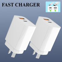 2 Paket Adaptor Universal Pengisi Daya Cepat Dual Port 20W Tipe-C USB-A Desain Ringkas Pengisi Daya Dinding