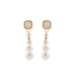 Pendientes Pequeños Cuadrados Vintage WENCHI, Diseño Elegante con Perlas Naturales de Agua Dulce de Cambio Gradual, 400g - Product Image 1