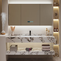 Meuble-lavabo mural moderne double couche en roche, résistant à l'eau, durable, facile à nettoyer, idéal appartement et hôtel