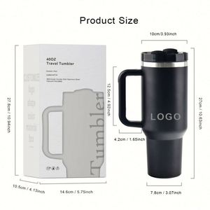 Gobelet isotherme personnalisé de 40 oz en acier inoxydable à double paroi, tasse à café isolée sous vide de 40 oz, tasse de voyage pour voiture avec poignée et couvercle à paille - Product Image 4