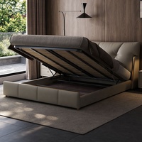 Lit plateforme moderne de luxe en cuir capitonné, taille King, avec tête de lit rembourrée douce