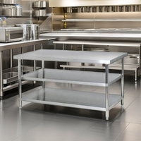 Table de travail en acier inoxydable Table à trois niveaux Table de travail de cuisine Restaurant Table de travail commerciale en acier inoxydable