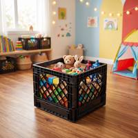 Caisse en plastique pliable 330x330x280mm en HDPE, fabricant de caisses à lait pliables, logo couleur Pantone personnalisé pour jouets, bureau, supermarché