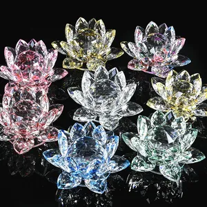 MH-H0058 New Gifts Artificial K9 Glass Crystal Lotus Candle Holders Fengshui Crafts Colors Crystal Lotus Flowers Paperweight