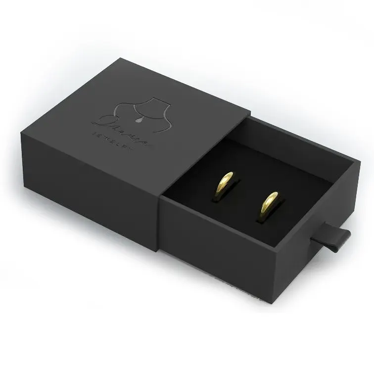 Изготовленная на заказ черная Серьга браслет ожерелье кольцо коробка ювелирные изделия упаковка коробка для рисования выдвижной ящик бумажная шкатулка с логотипом