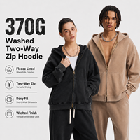 Sweat à capuche zippé boxy 370G pour homme, coupe courte, en molleton, effet vintage délavé et teint à la cire, épais, vierge, style streetwear, fabricant