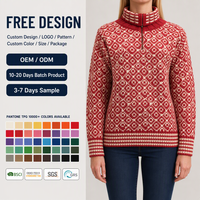 Pull Fair Isle de haute qualité pour femme, col montant zippé, crème et marron, motif géométrique, usine OEM ODM