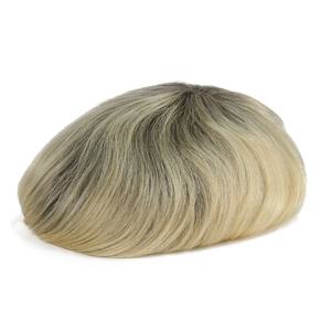 Sistema de cabello humano <span class=keywords><strong>rubio</strong></span> <span class=keywords><strong>platino</strong></span> con raíces oscuras, peluquín de piel fina, peluca de pelo <span class=keywords><strong>para</strong></span> hombres, parche <span class=keywords><strong>para</strong></span> el cabello <span class=keywords><strong>para</strong></span> hombres - Product Image 3