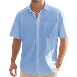 Nuova Camicia da Uomo in Cotone e Lino Tinta Unita con Colletto e Maniche Corte in Stile Europeo e Americano - Product Image 4