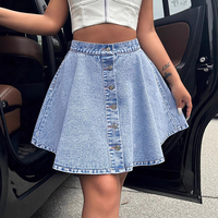 Jupe Courte en Jean Décontractée pour Femme, Coupe Trapèze, Taille Haute, en Coton Tissé, Style Sportif et Sexy