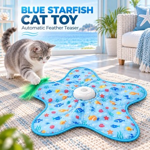 Jouet pour chat Blue Starfish : Tapis de jeu automatique en peluche avec plumes pour l'activité des animaux domestiques en intérieur - Product Image 5