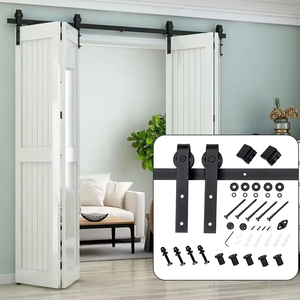 Kit Hardware per Porta Pieghevole a J RHETECH, Acciaio Resistente, Porta Doppia con Installazione a Vite, Accessori per Binario Scorrevole per Porta Stile Fienile - Product Image 1