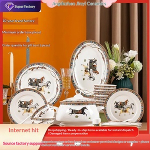 Assiettes et bols en céramique de Jingdezhen, vaisselle en porcelaine fine (bone china) motif cheval, ensemble de plats pour la maison, coffrets cadeaux - Product Image 1