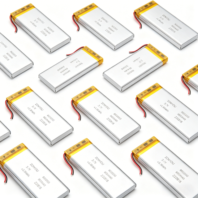 ZonYou Ultra Thin Small Size Pouch Cell 3.7V Lithium Polymer Batteries 802050 with 500 Cycles for Rechargeable Power Toys Tools