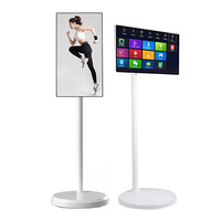 Pantalla Táctil Inteligente Android 13 LED Blanca HDTV de 27 Pulgadas, Señalización Digital Inteligente con Soporte de Pie