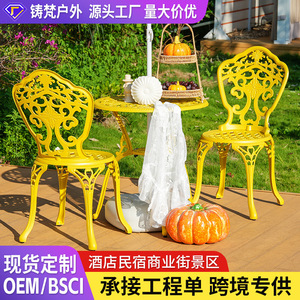Cast Aluminum Garden <b>Table</b> Chair Set 2 Seater Outdoor Furniture European Style Weather Resistant Courtyard Patio Set - Product Image 2