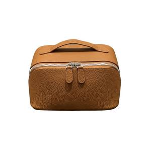 Bolsa de Maquillaje Simple de Alta Gama con Cremallera de Cuero Genuino para Viajes, Portátil, de Gran Capacidad, Anti-Robo y Ligera - Product Image 5