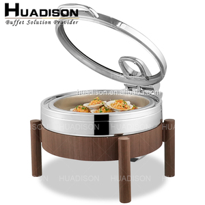Huadison จานสแตนเลสไฟ<span class=keywords><strong>ฟ</strong></span>้าพร้อมฐาน Sapele จานสำหรับใส่<span class=keywords><strong>อาหาร</strong></span>อุปกรณ์จัดเลี้ยง<span class=keywords><strong>อาหาร</strong></span>โรงแรม - Product Image 4