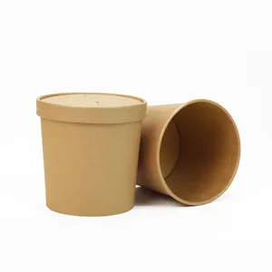 8 ऑउंस फूड ग्रेड टेक अवे कंटेनर बायोडिग्रेडेबल डिस्पोजेबल सूप कप सलाद क्राफ्ट पेपर कप ढक्कन के साथ