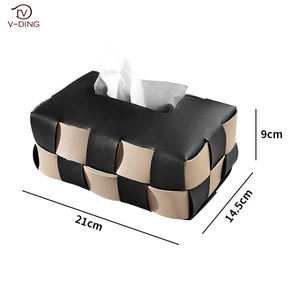 लक्जरी हाथ से बुने हुए पु चमड़े के ऊतक बॉक्स चेकरबोर्ड पैटर्न वाटरप्रूफ नैपकिन धारक - Product Image 2