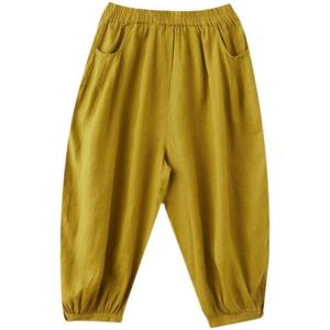 2024 Lente Zomer Nieuwe Polyester Artistieke Dames Elastische Taille Harembroeken Losse Casual Negen-punts Wijde Pijpen Lantaarnbroeken - Product Image 1