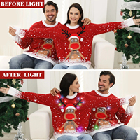 2026 Benutzerdefinierter Gestrickter Schneeflocken-Hässlicher Neujahrs-LED-Weihnachtspullover mit Leuchtenden Rentier-LED-Lichtern